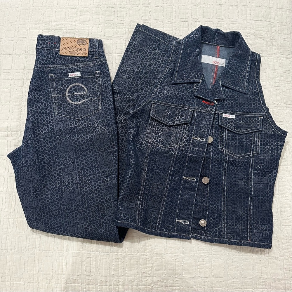 Ecko Unlimited Blue Denim Vest and Jeans Set